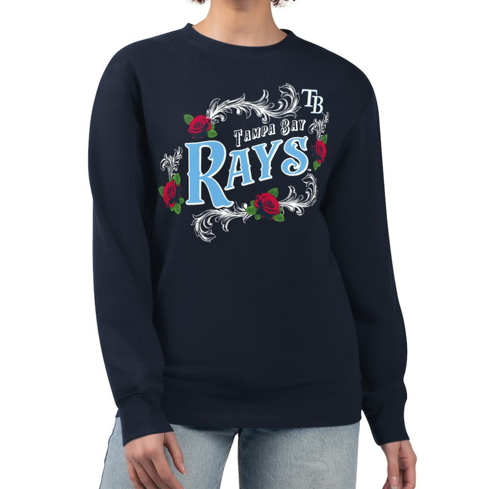 Tampa Bay Rays G-III 4Her by Carl Banks Women's Retro Roses Fleece Pullover Sweatshirt Clearance