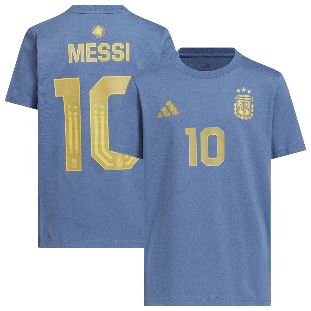 Adidas Lionel Messi Argentina National Team Youth Name & Number T-Shirts - Blue