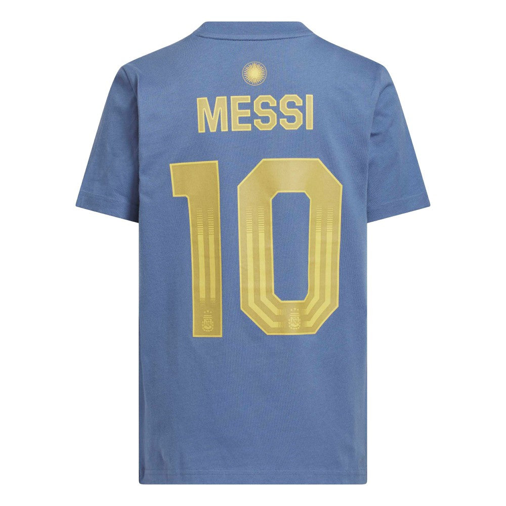 Adidas Lionel Messi Argentina National Team Youth Name & Number T-Shirts - Blue