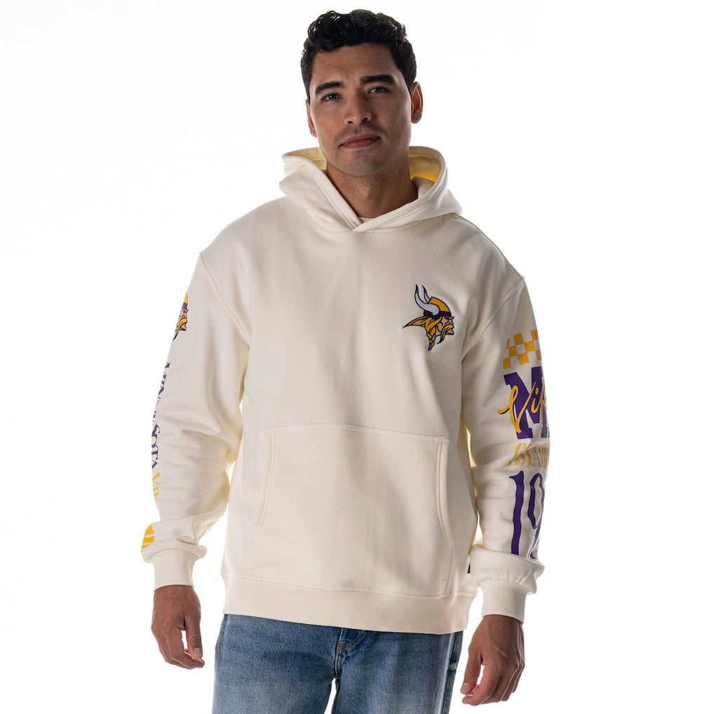 Minnesota Vikings The Wild Collective Unisex Stacked Graphic Sleeve Fleece Hoodie Cream - NFL