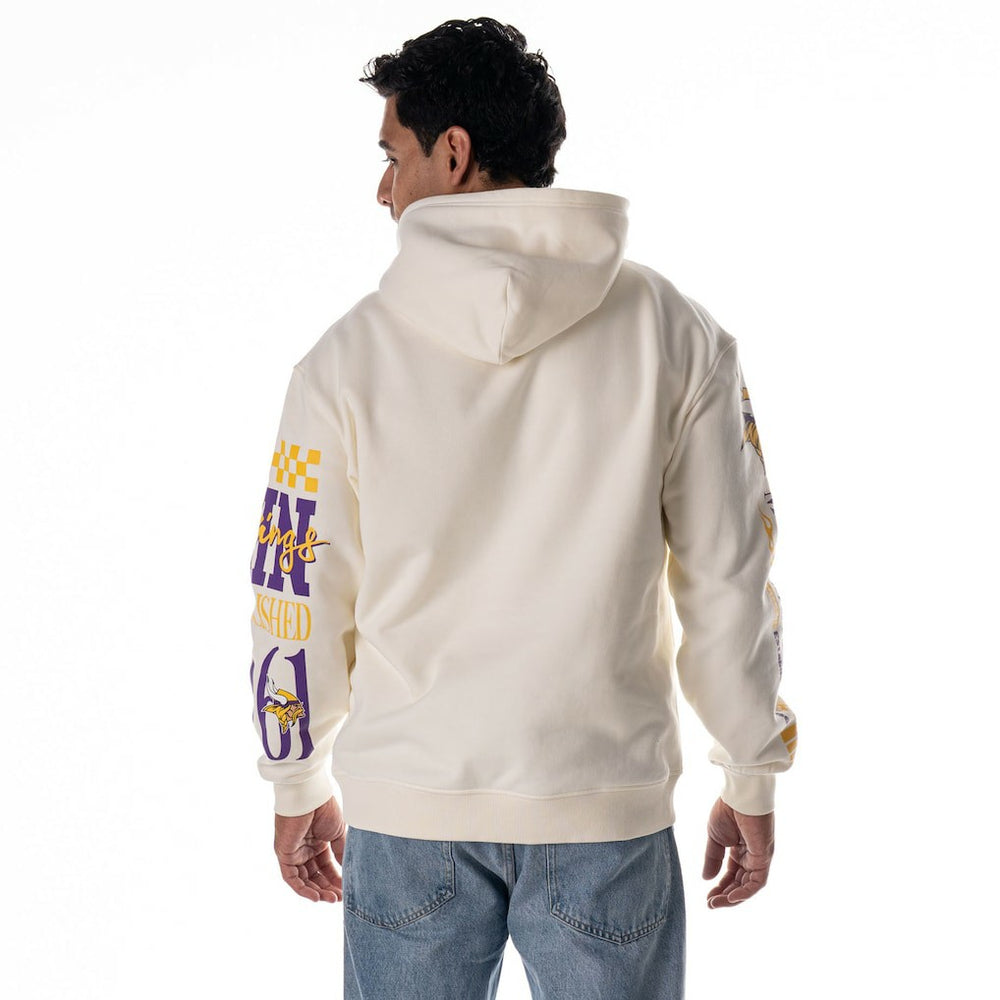 Minnesota Vikings The Wild Collective Unisex Stacked Graphic Sleeve Fleece Hoodie Cream - NFL