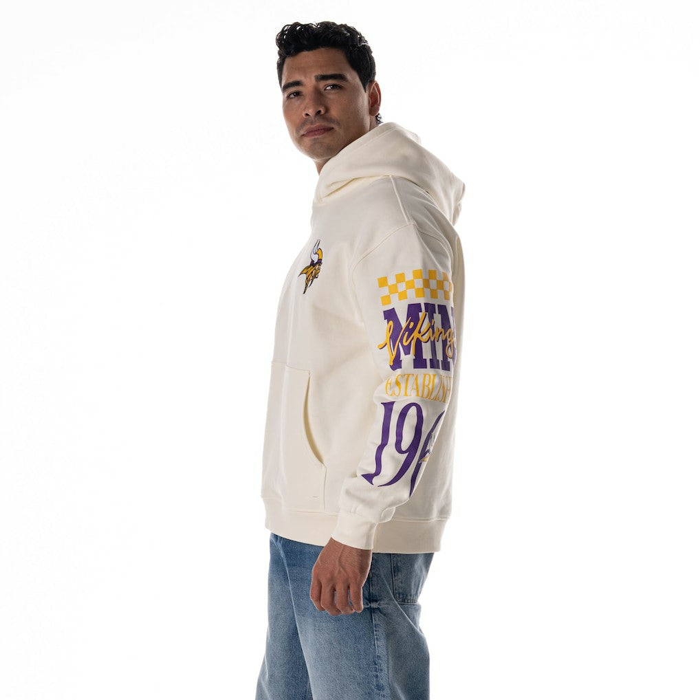 Minnesota Vikings The Wild Collective Unisex Stacked Graphic Sleeve Fleece Hoodie Cream - NFL