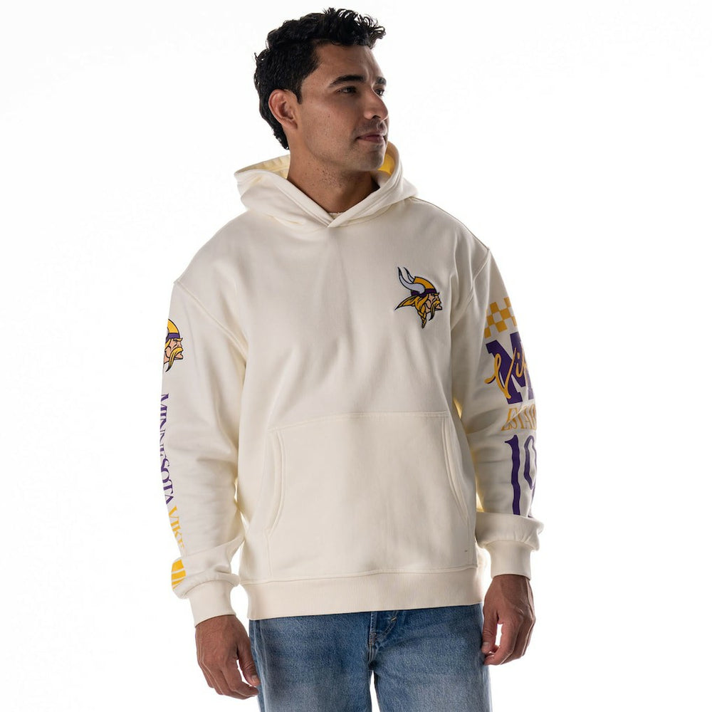 Minnesota Vikings The Wild Collective Unisex Stacked Graphic Sleeve Fleece Hoodie Cream - NFL