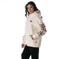 Kansas City Chiefs The Wild Collective Unisex Stacked Graphic Sleeve Fleece Hoodie Cream - NFL