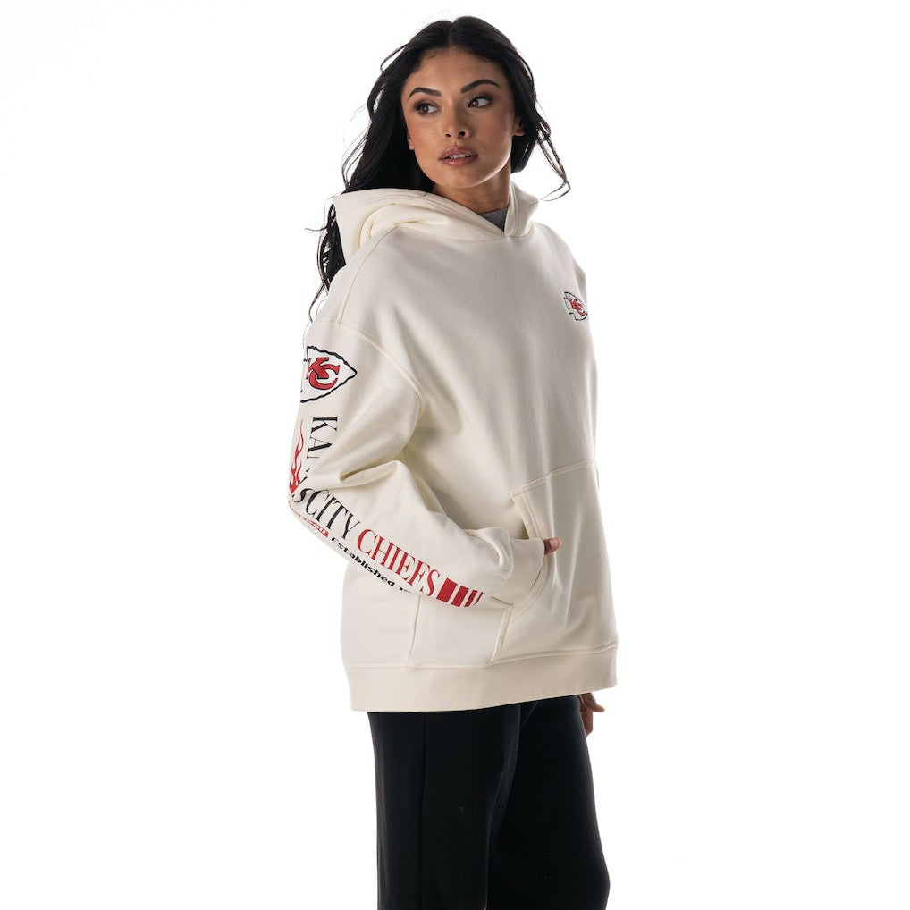 Kansas City Chiefs The Wild Collective Unisex Stacked Graphic Sleeve Fleece Hoodie Cream - NFL