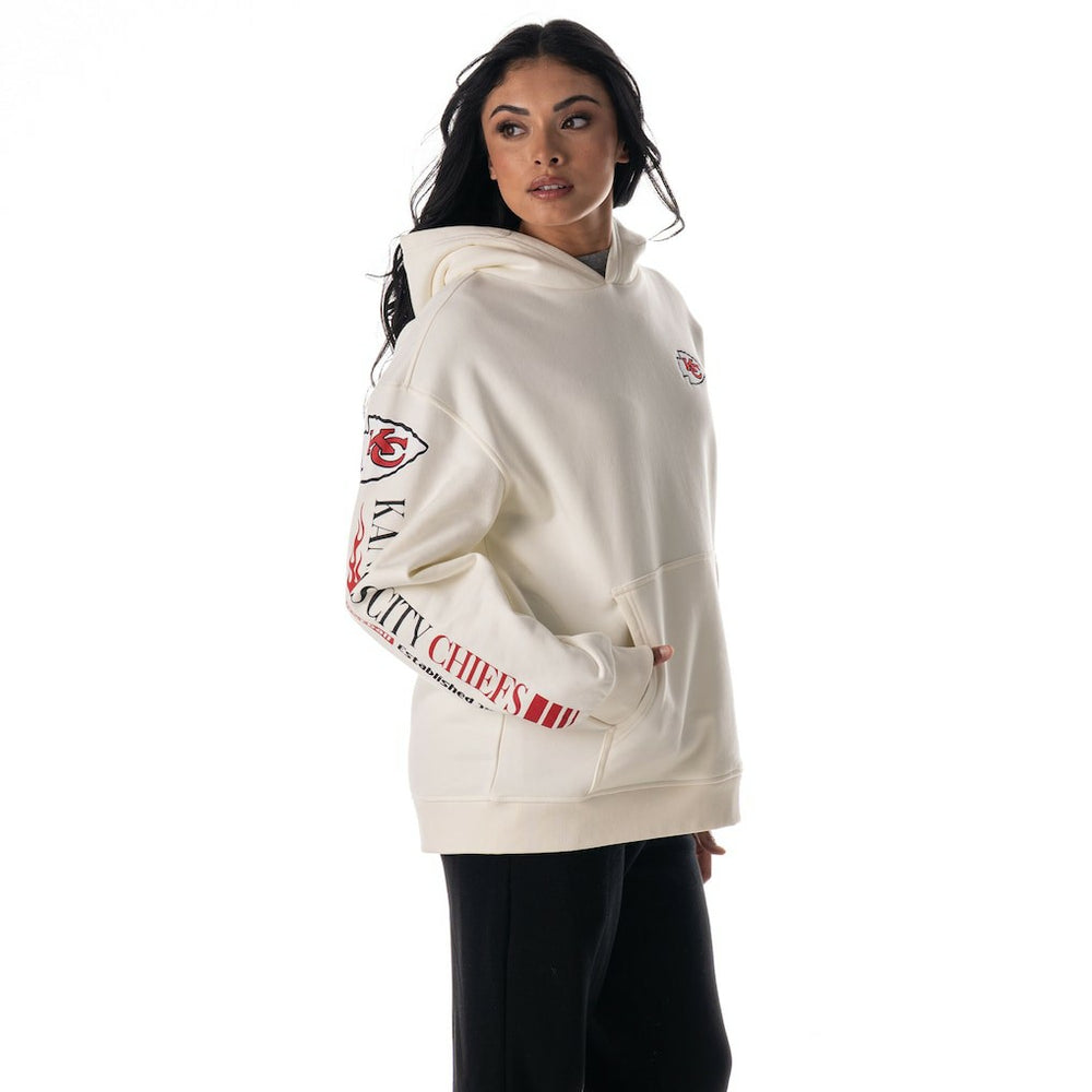 Kansas City Chiefs The Wild Collective Unisex Stacked Graphic Sleeve Fleece Hoodie Cream - NFL
