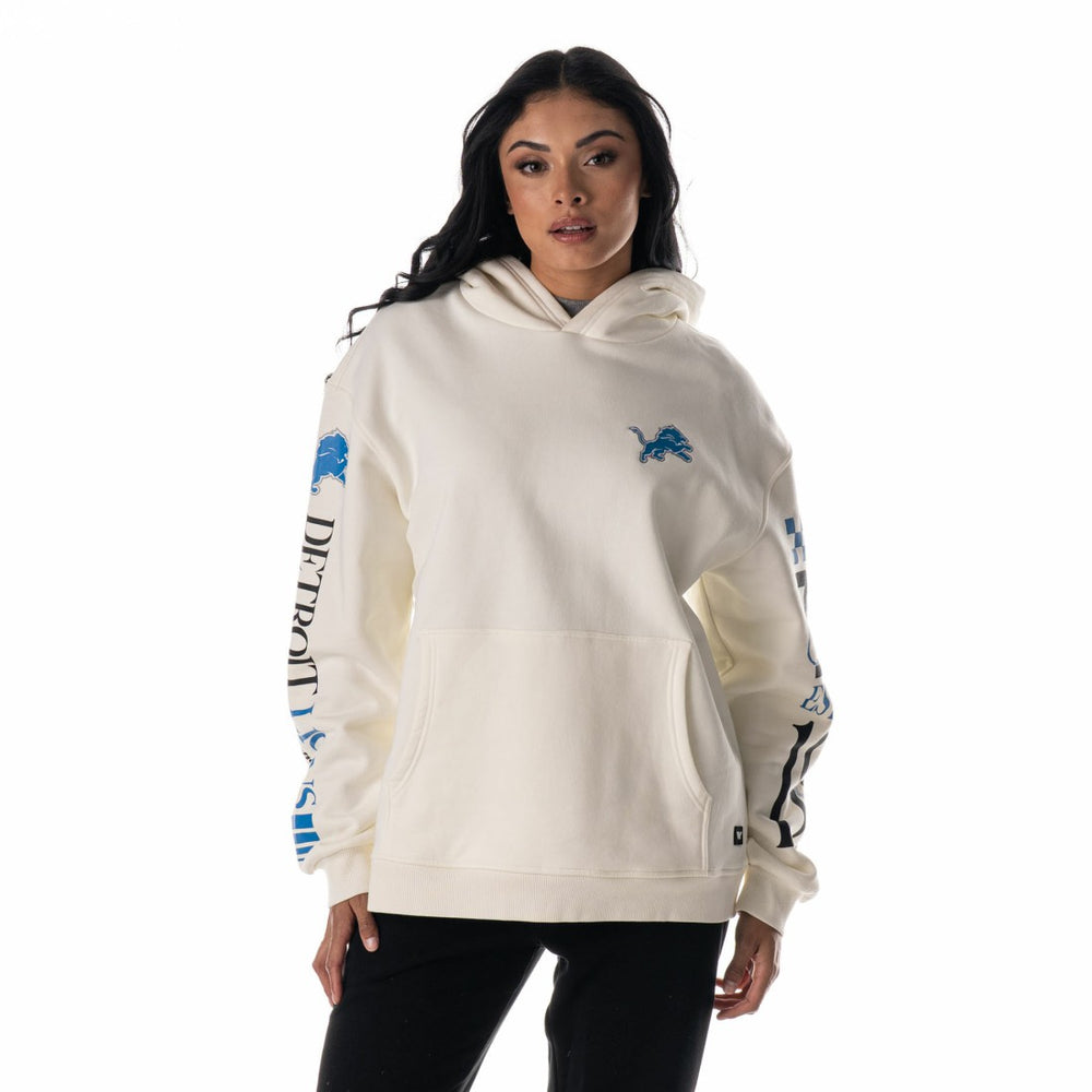 Detroit Lions The Wild Collective Unisex Stacked Graphic Sleeve Fleece Hoodie Cream - NFL
