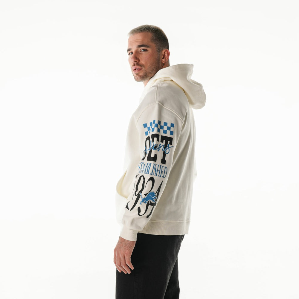 Detroit Lions The Wild Collective Unisex Stacked Graphic Sleeve Fleece Hoodie Cream - NFL