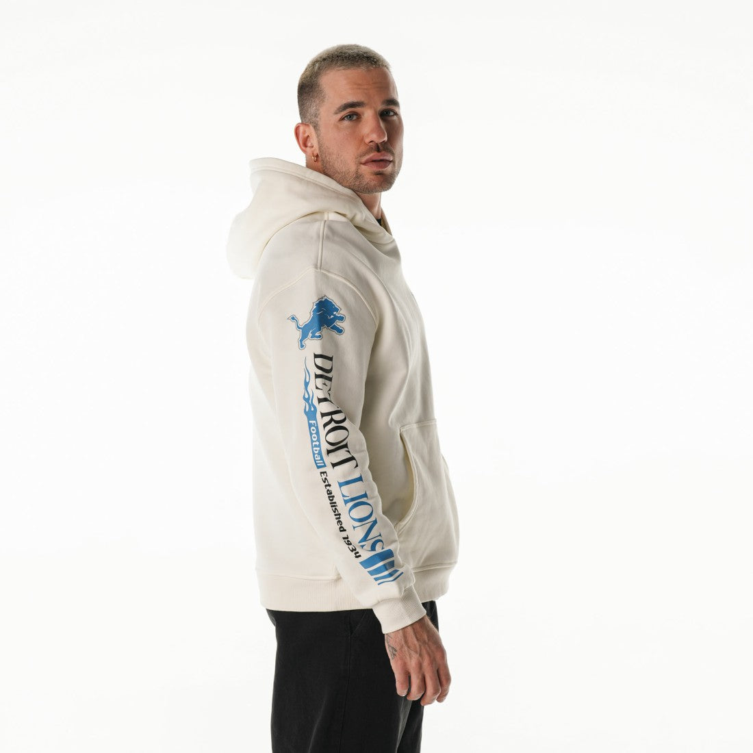 Detroit Lions The Wild Collective Unisex Stacked Graphic Sleeve Fleece Hoodie Cream - NFL
