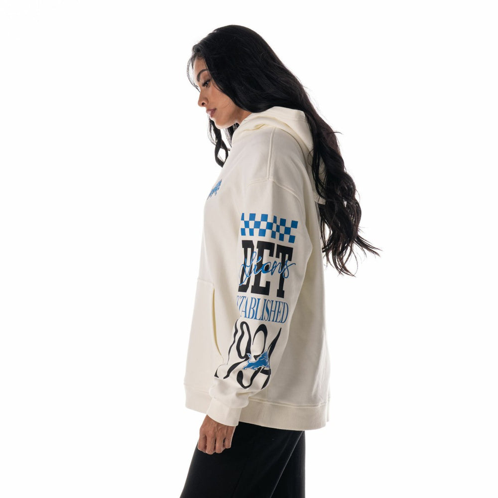 Detroit Lions The Wild Collective Unisex Stacked Graphic Sleeve Fleece Hoodie Cream - NFL