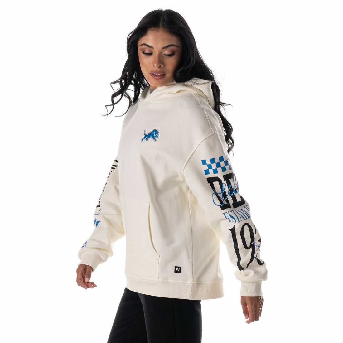 Detroit Lions The Wild Collective Unisex Stacked Graphic Sleeve Fleece Hoodie Cream - NFL