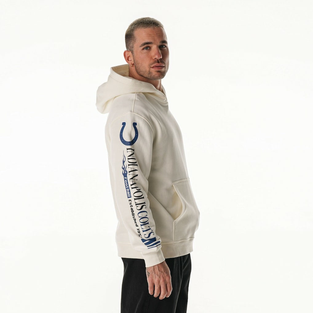 Indianapolis Colts The Wild Collective Unisex Stacked Graphic Sleeve Fleece Hoodie Cream - NFL