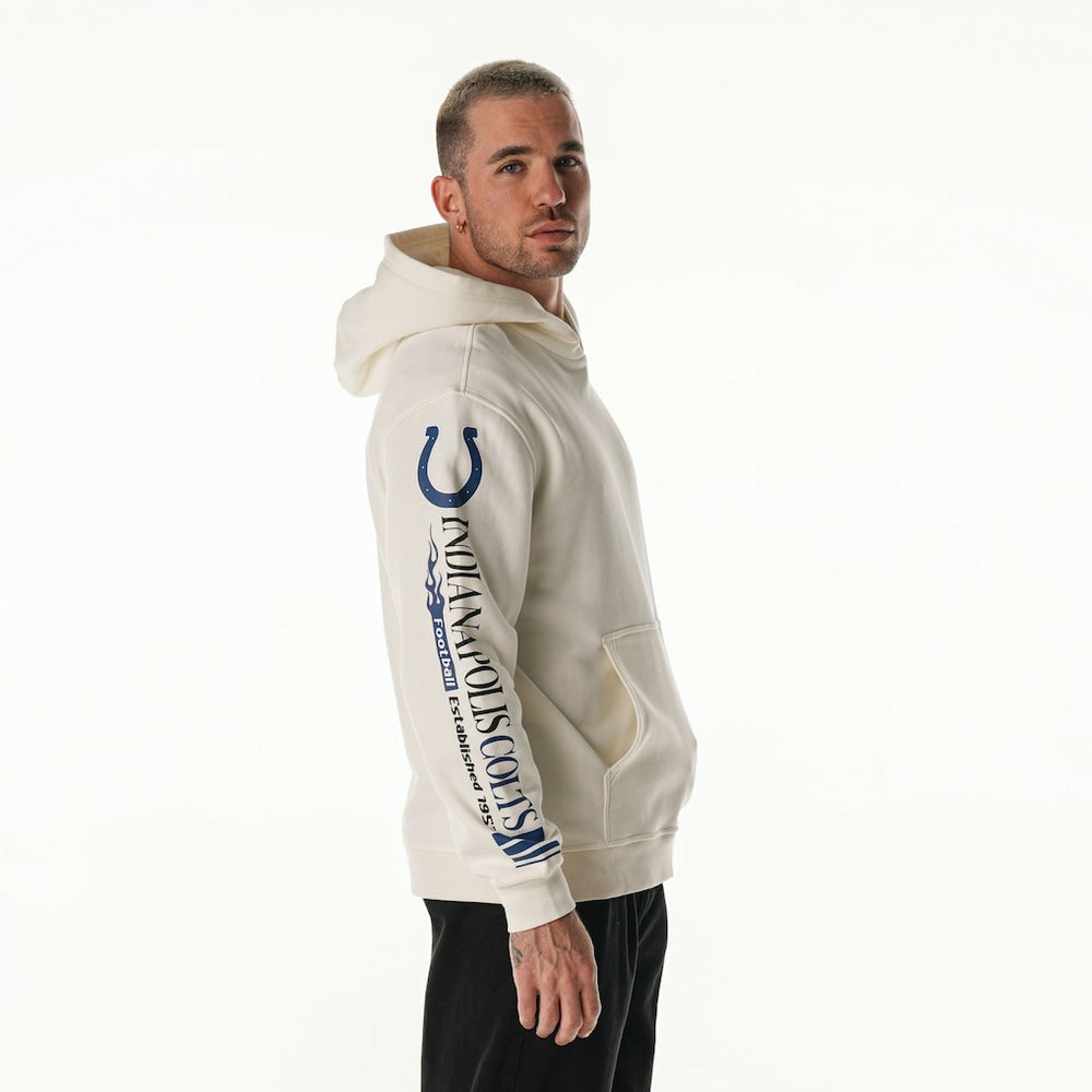 Indianapolis Colts The Wild Collective Unisex Stacked Graphic Sleeve Fleece Hoodie Cream - NFL