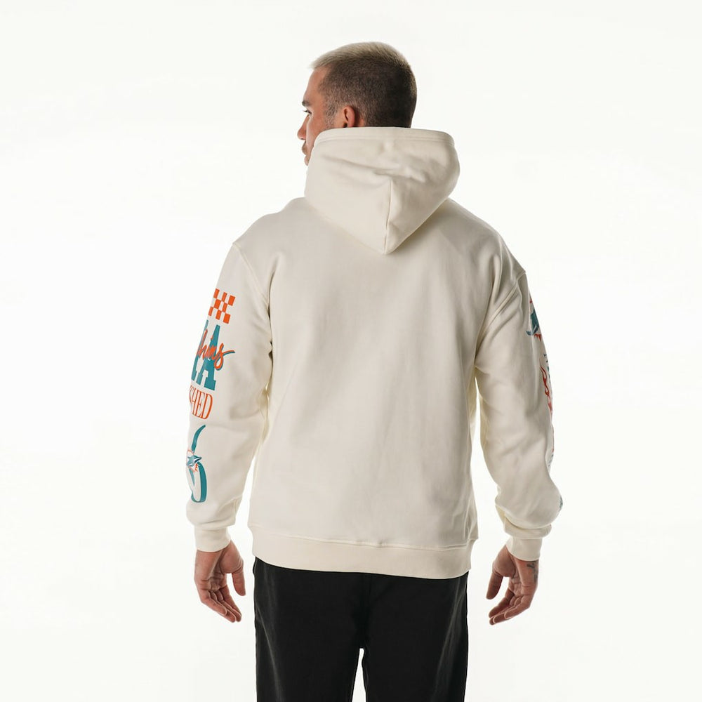 Miami Dolphins The Wild Collective Unisex Stacked Graphic Sleeve Fleece Hoodie Cream - NFL