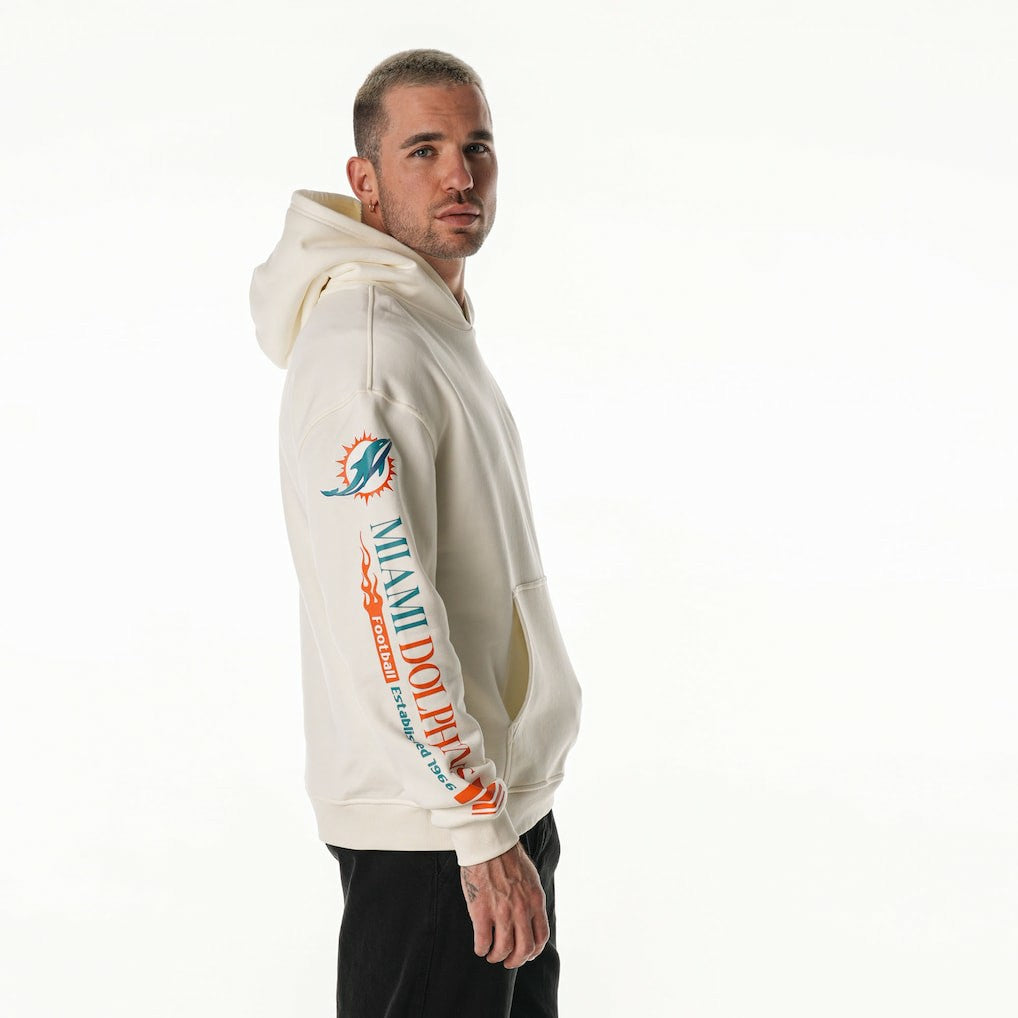 Miami Dolphins The Wild Collective Unisex Stacked Graphic Sleeve Fleece Hoodie Cream - NFL