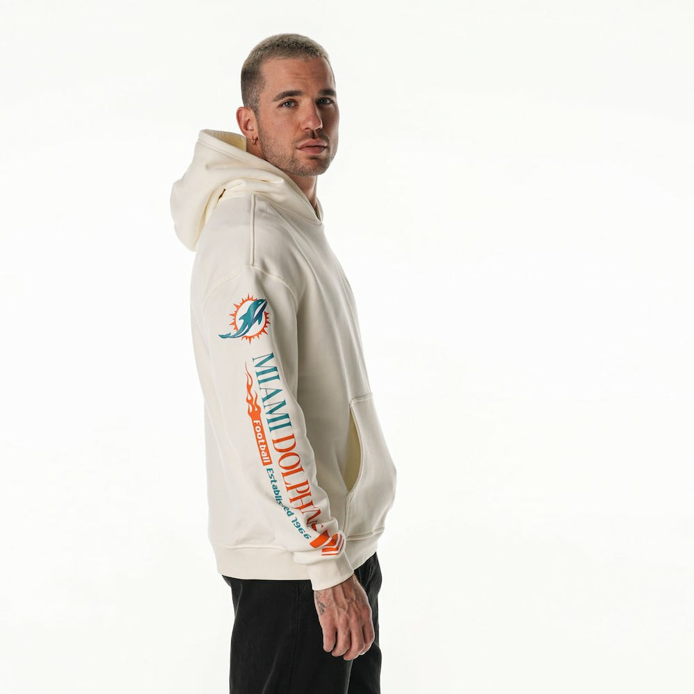 Miami Dolphins The Wild Collective Unisex Stacked Graphic Sleeve Fleece Hoodie Cream - NFL