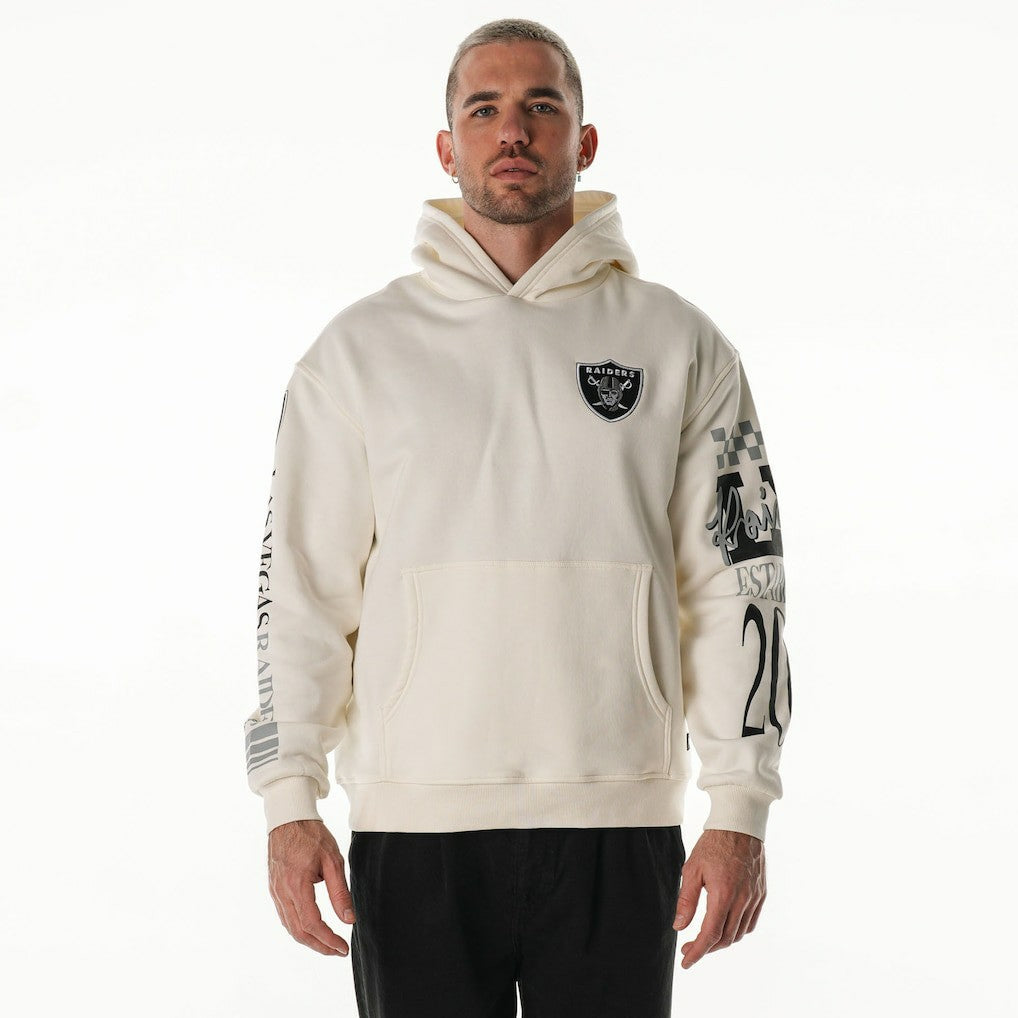 Las Vegas Raiders The Wild Collective Unisex Stacked Graphic Sleeve Fleece Hoodie Cream - NFL