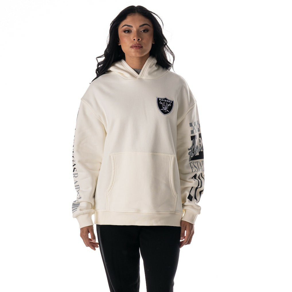 Las Vegas Raiders The Wild Collective Unisex Stacked Graphic Sleeve Fleece Hoodie Cream - NFL