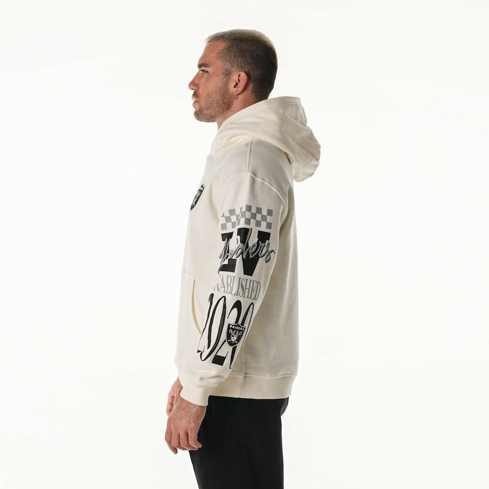 Las Vegas Raiders The Wild Collective Unisex Stacked Graphic Sleeve Fleece Hoodie Cream - NFL