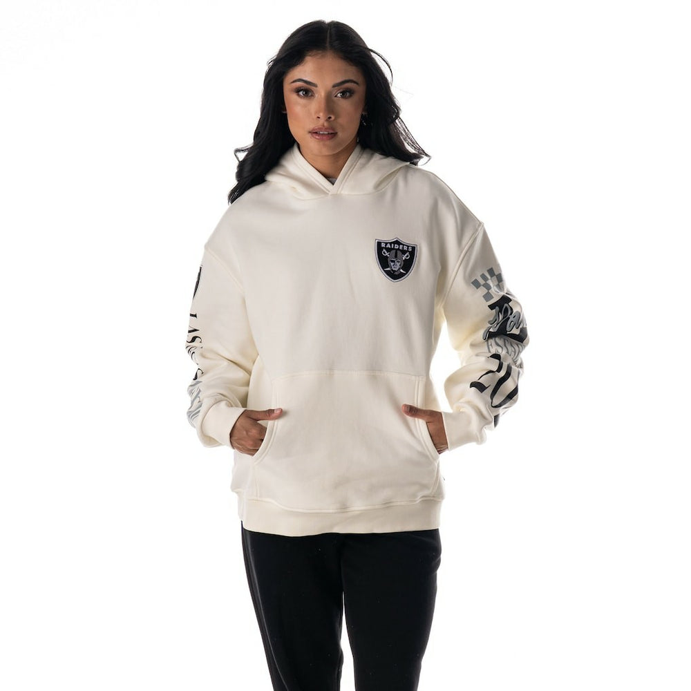 Las Vegas Raiders The Wild Collective Unisex Stacked Graphic Sleeve Fleece Hoodie Cream - NFL