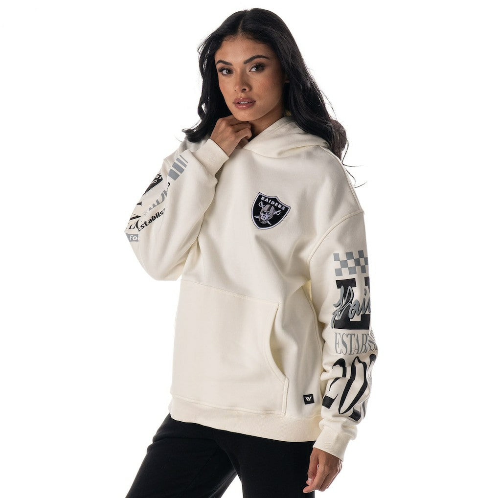 Las Vegas Raiders The Wild Collective Unisex Stacked Graphic Sleeve Fleece Hoodie Cream - NFL
