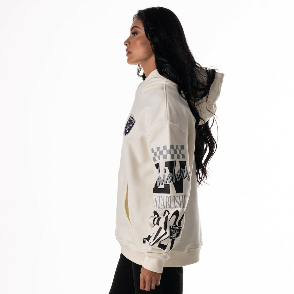 Las Vegas Raiders The Wild Collective Unisex Stacked Graphic Sleeve Fleece Hoodie Cream - NFL