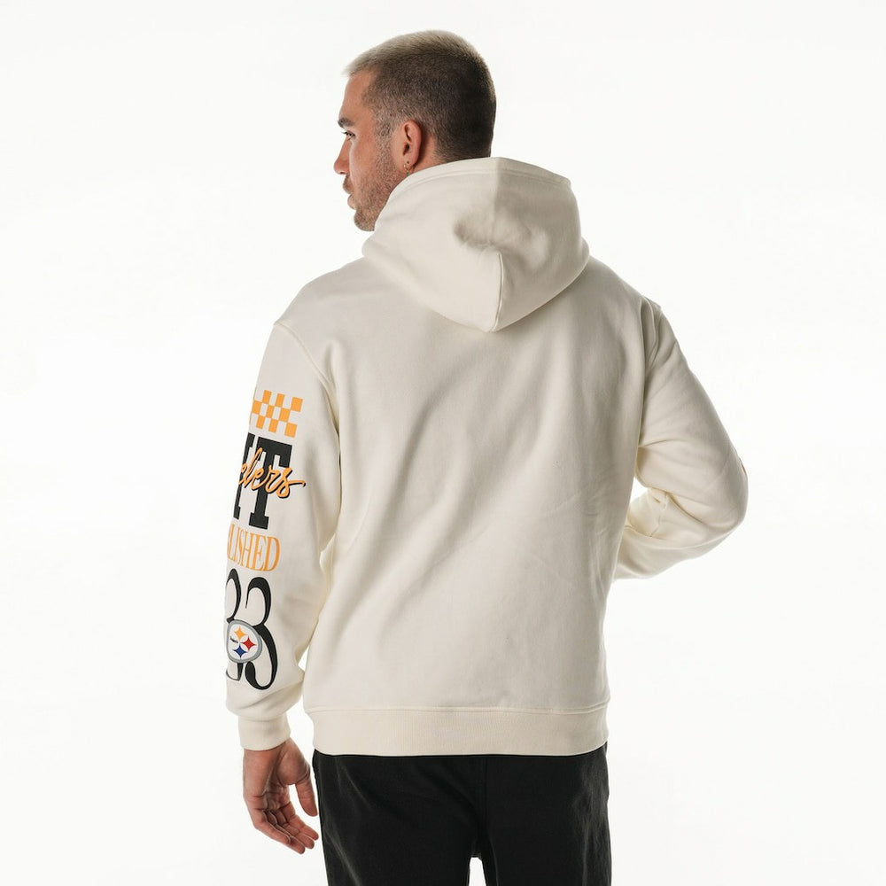 Pittsburgh Steelers The Wild Collective Unisex Stacked Graphic Sleeve Fleece Hoodie Cream - NFL