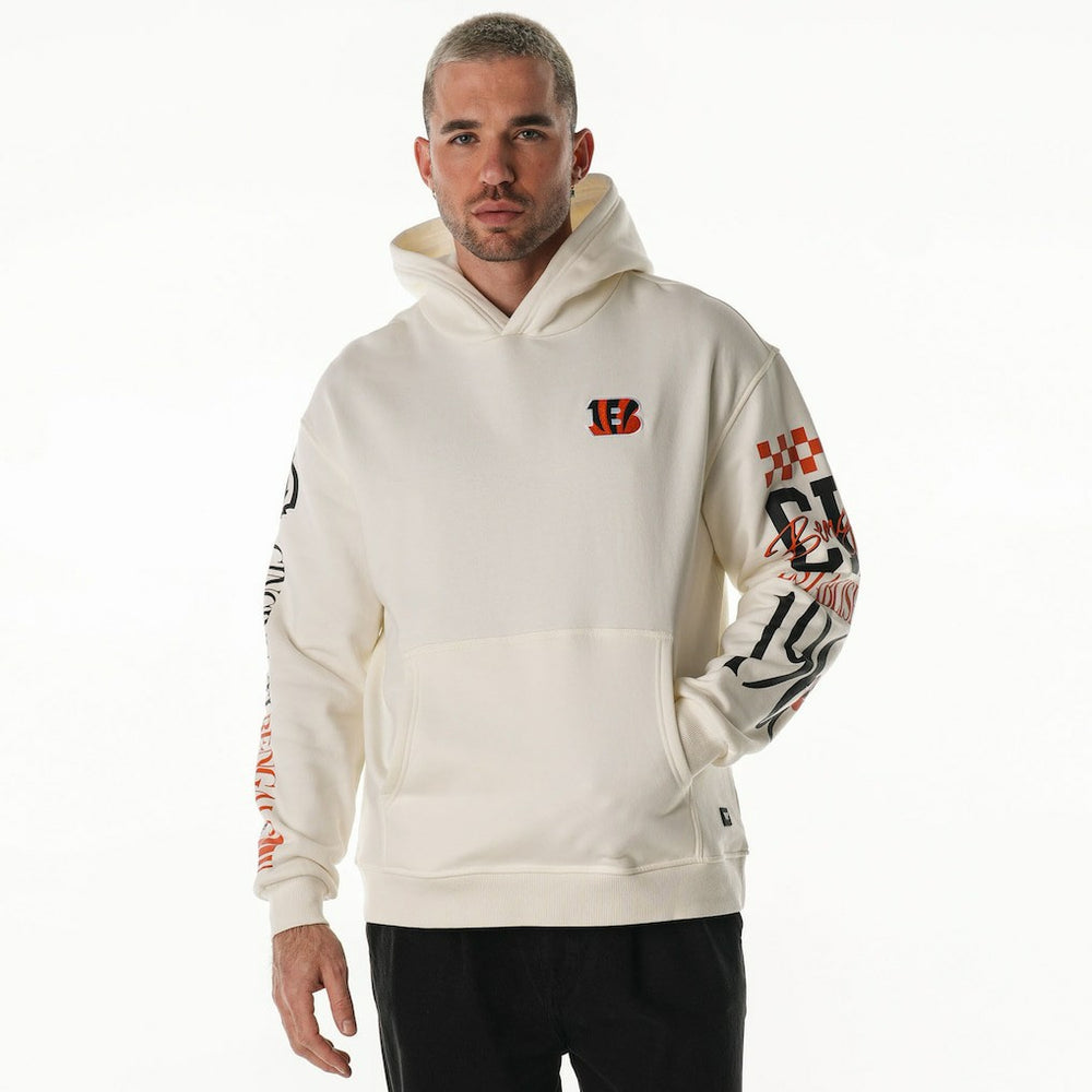 Cincinnati Bengals The Wild Collective Unisex Stacked Graphic Sleeve Fleece Hoodie Cream - NFL