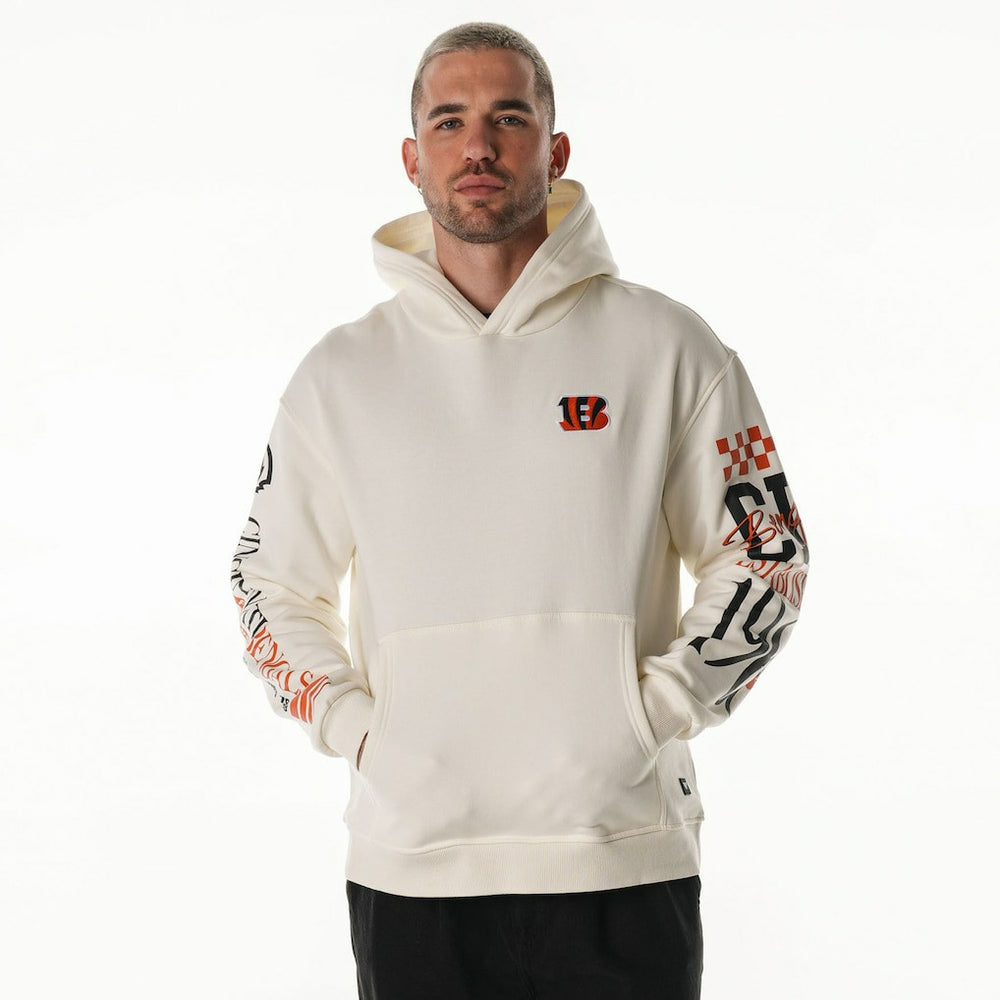 Cincinnati Bengals The Wild Collective Unisex Stacked Graphic Sleeve Fleece Hoodie Cream - NFL