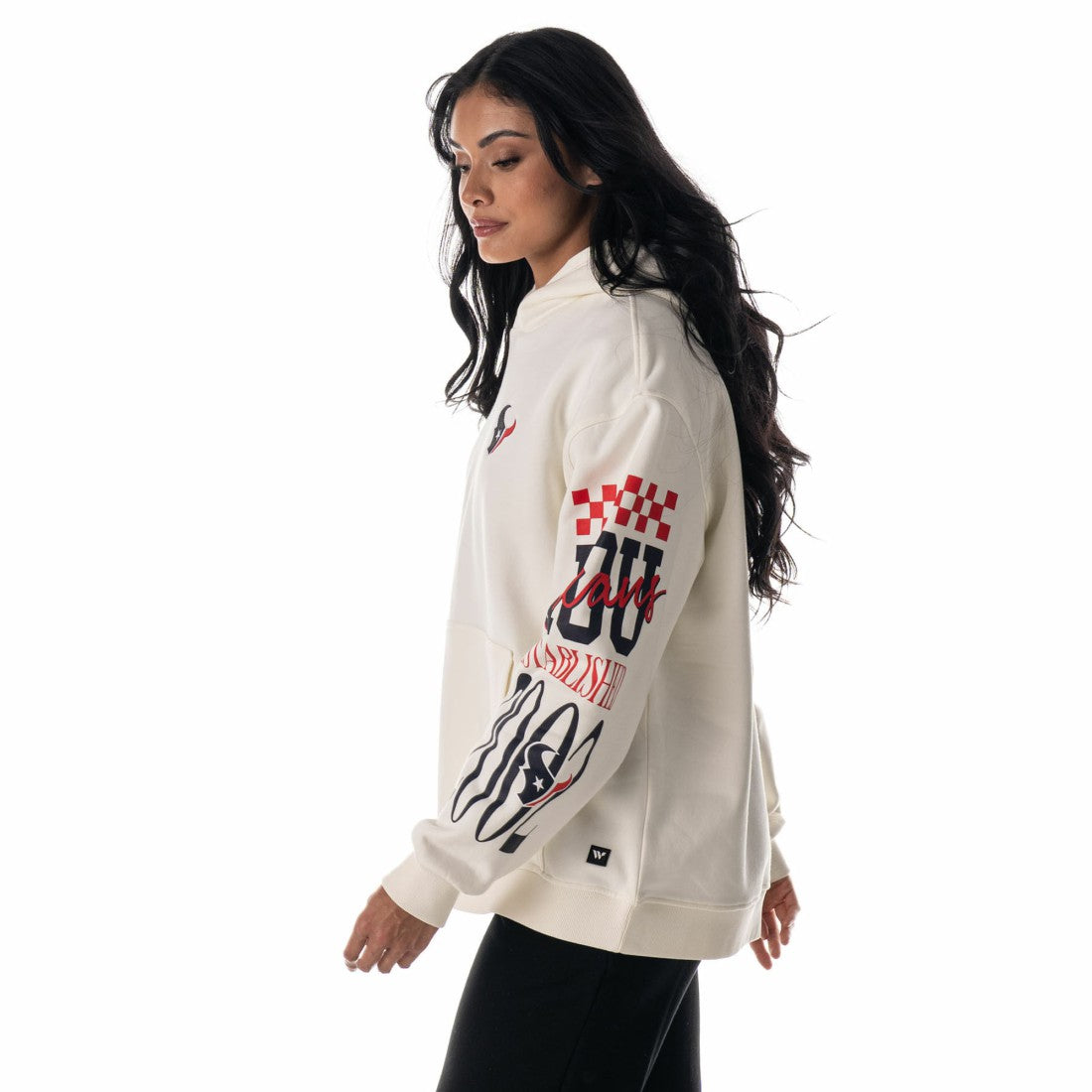 Houston Texans The Wild Collective Unisex Stacked Graphic Sleeve Fleece Hoodie Cream - NFL