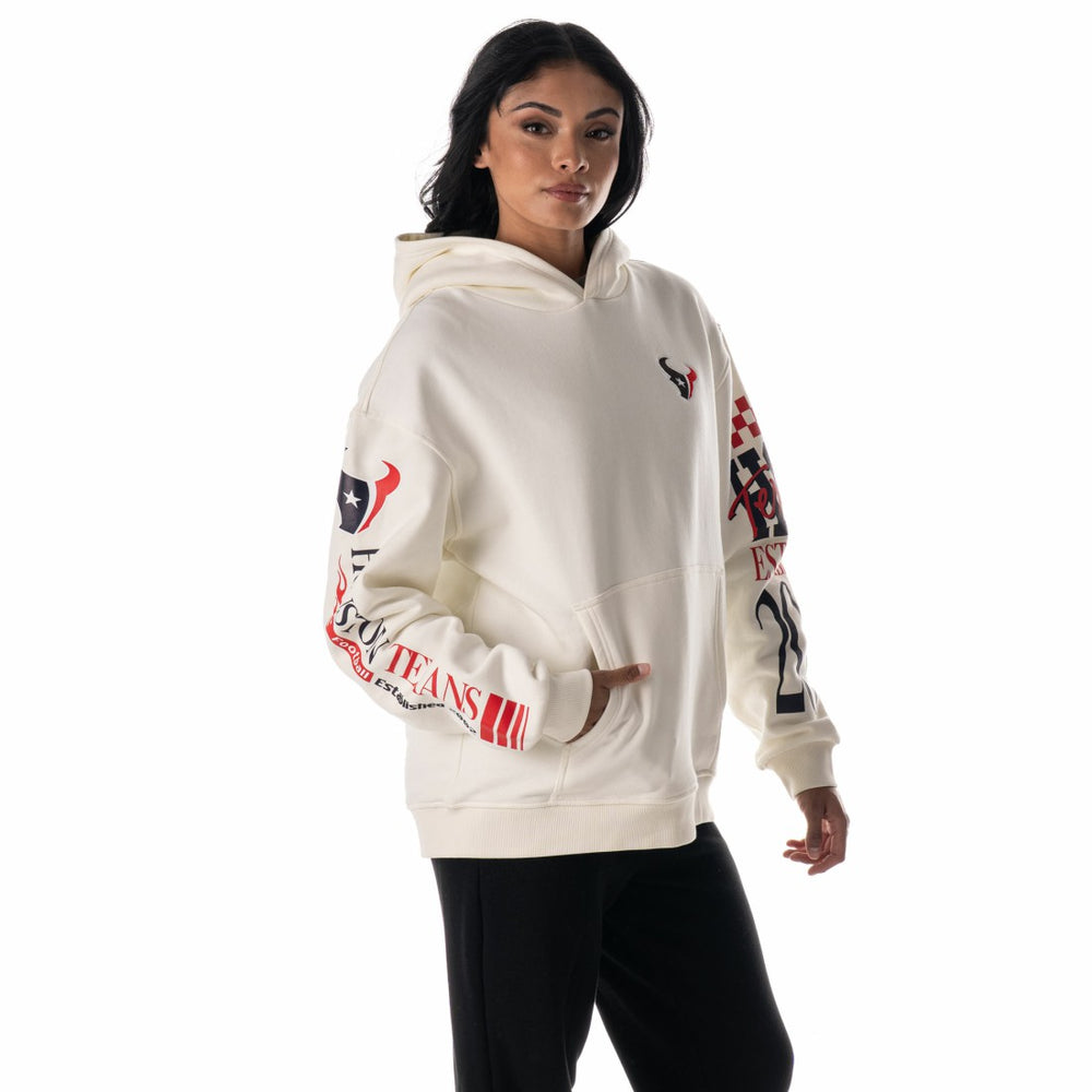 Houston Texans The Wild Collective Unisex Stacked Graphic Sleeve Fleece Hoodie Cream - NFL