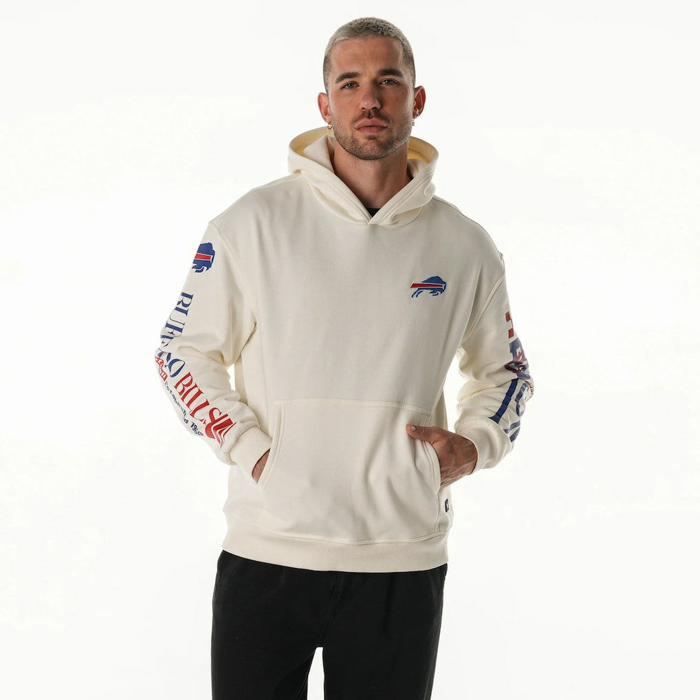 Buffalo Bills The Wild Collective Unisex Stacked Graphic Sleeve Fleece Hoodie Cream - NFL