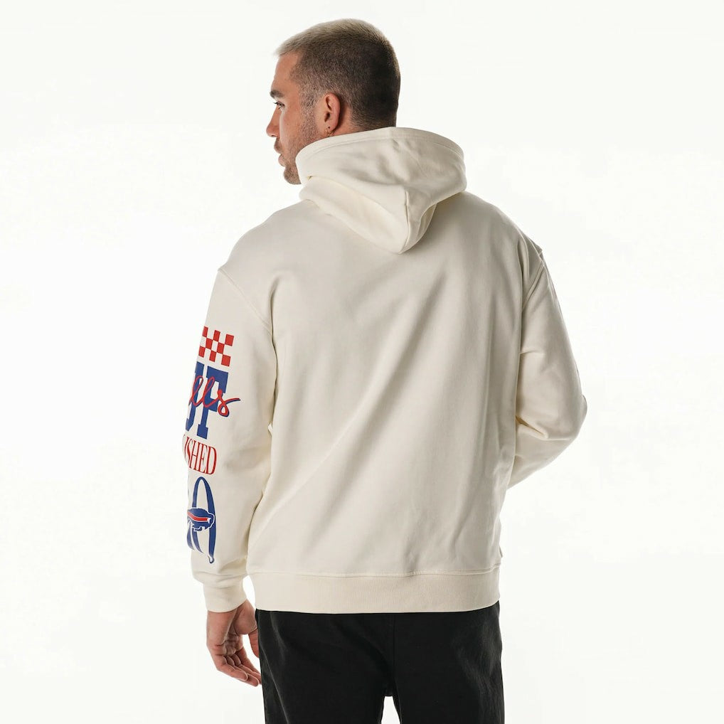 Buffalo Bills The Wild Collective Unisex Stacked Graphic Sleeve Fleece Hoodie Cream - NFL