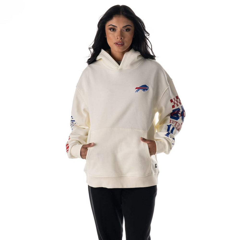 Buffalo Bills The Wild Collective Unisex Stacked Graphic Sleeve Fleece Hoodie Cream - NFL
