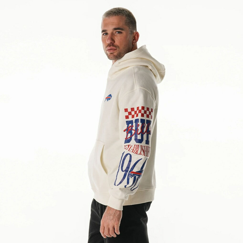 Buffalo Bills The Wild Collective Unisex Stacked Graphic Sleeve Fleece Hoodie Cream - NFL
