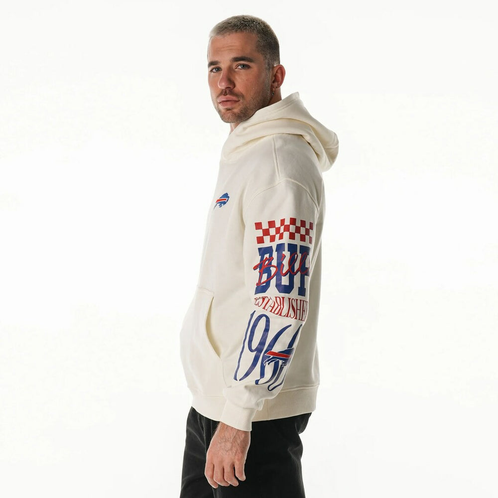 Buffalo Bills The Wild Collective Unisex Stacked Graphic Sleeve Fleece Hoodie Cream - NFL
