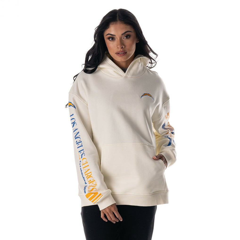 Los Angeles Chargers The Wild Collective Unisex Stacked Graphic Sleeve Fleece Hoodie Cream - NFL