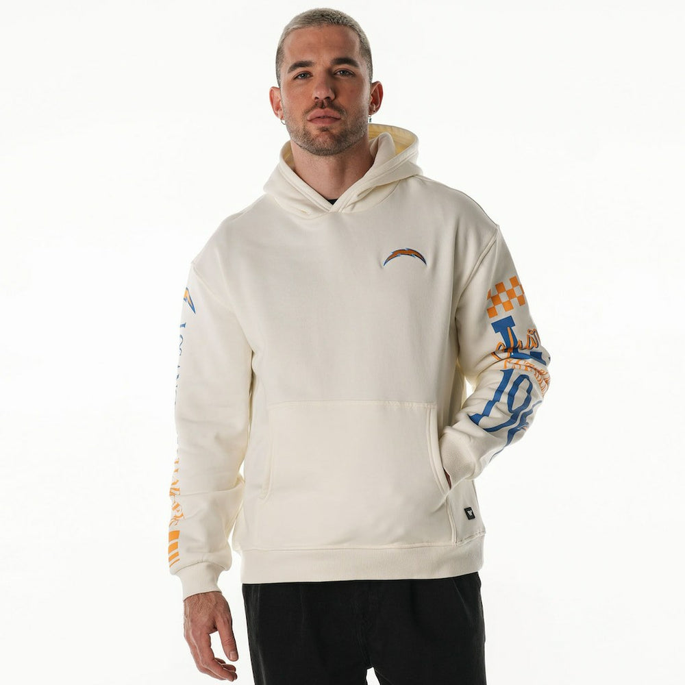 Los Angeles Chargers The Wild Collective Unisex Stacked Graphic Sleeve Fleece Hoodie Cream - NFL