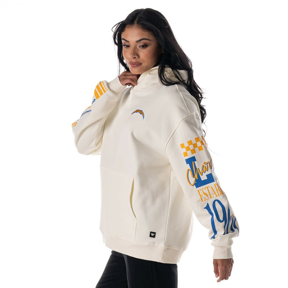 Los Angeles Chargers The Wild Collective Unisex Stacked Graphic Sleeve Fleece Hoodie Cream - NFL