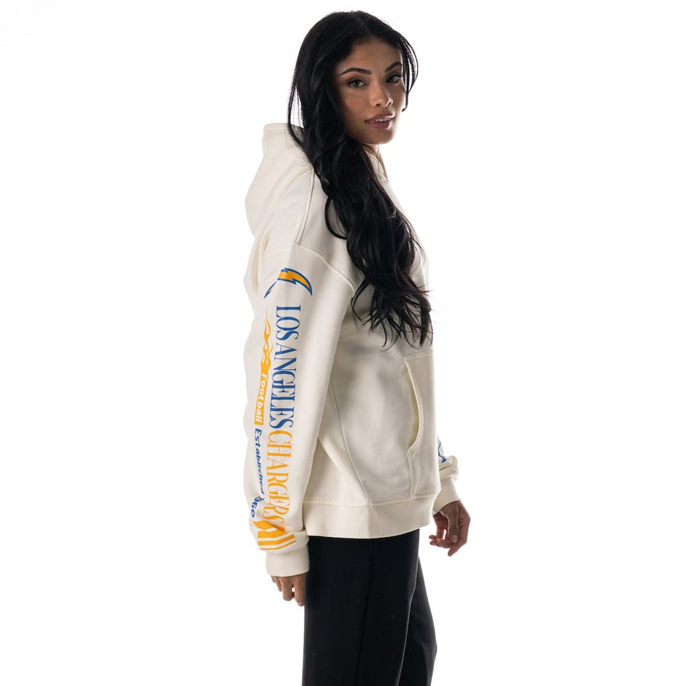 Los Angeles Chargers The Wild Collective Unisex Stacked Graphic Sleeve Fleece Hoodie Cream - NFL