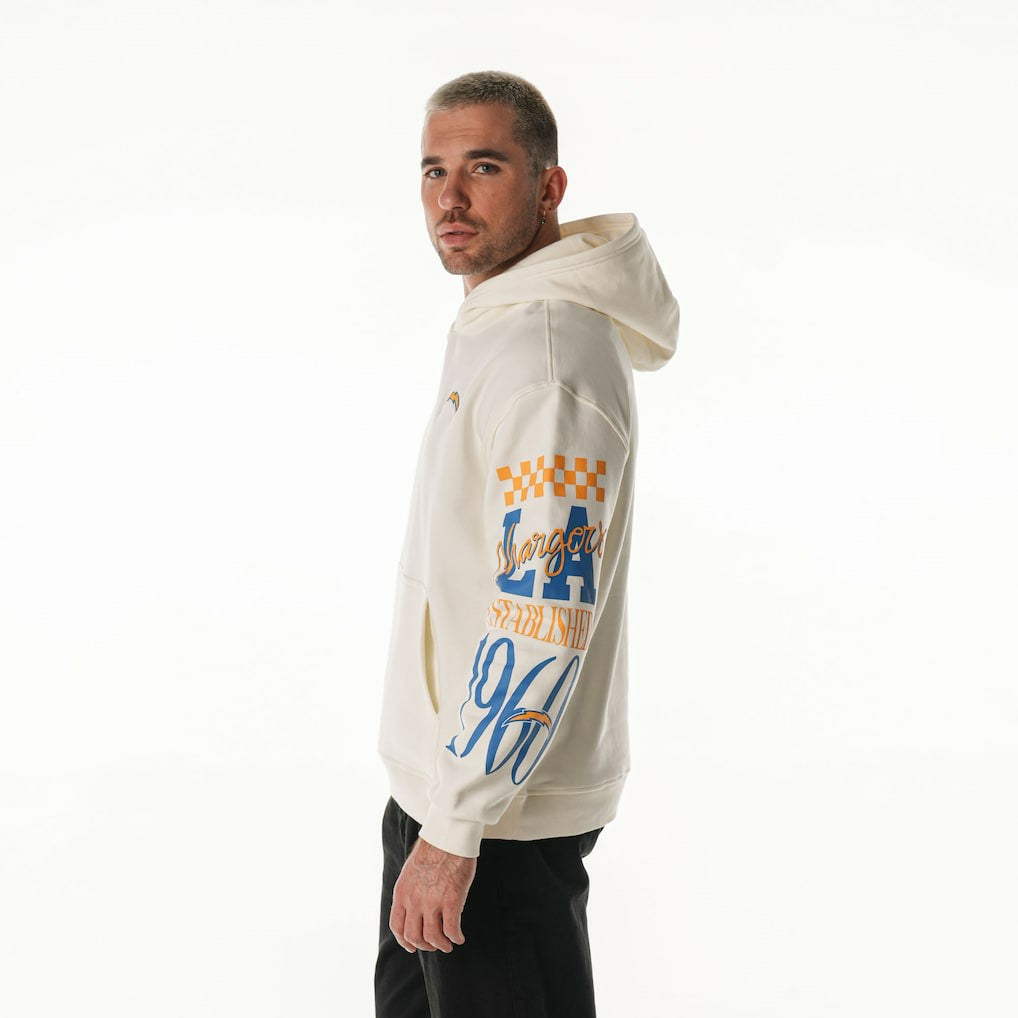 Los Angeles Chargers The Wild Collective Unisex Stacked Graphic Sleeve Fleece Hoodie Cream - NFL