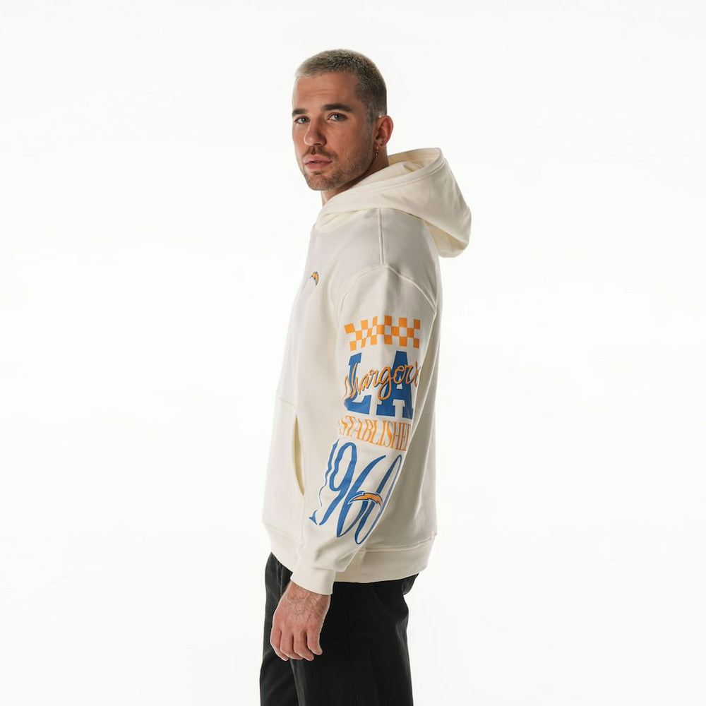 Los Angeles Chargers The Wild Collective Unisex Stacked Graphic Sleeve Fleece Hoodie Cream - NFL