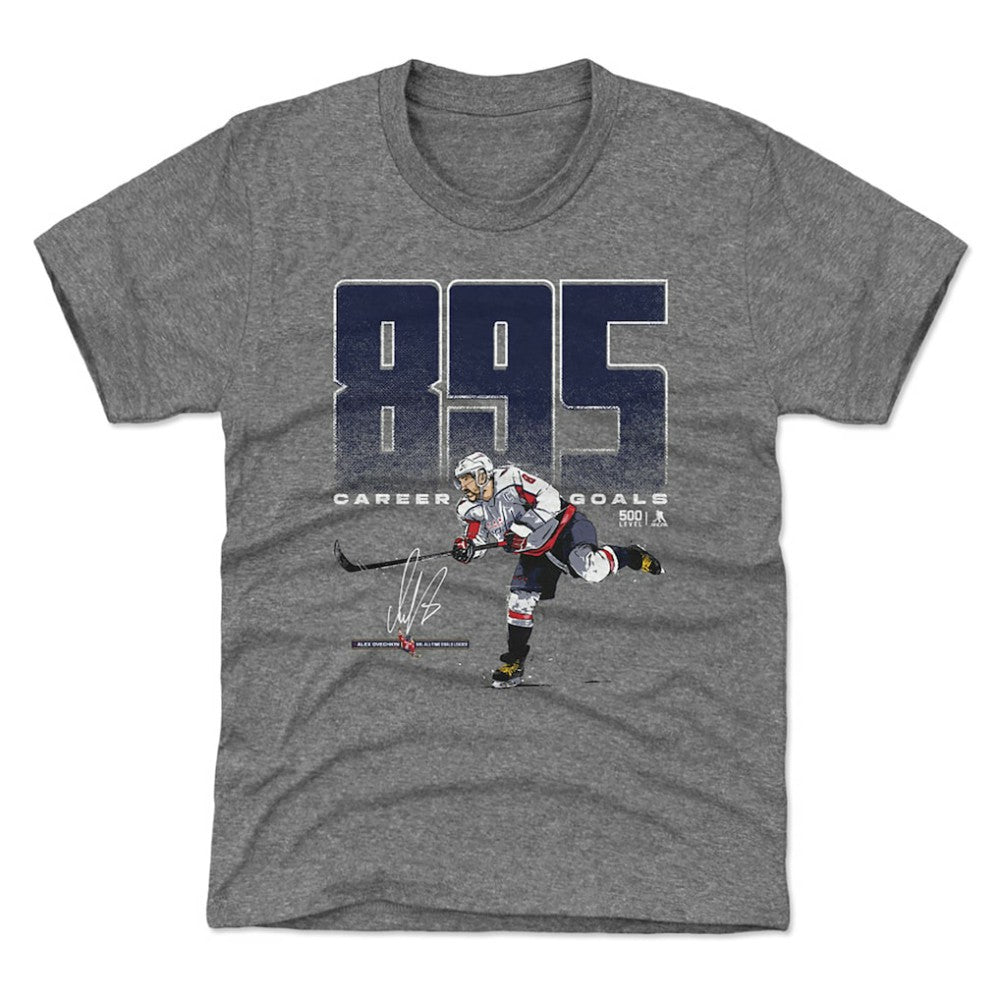 Alexander Ovechkin Washington Capitals 500 Level Youth NHL All-Time Leading Goal Scorer Bold T-Shirt Gray