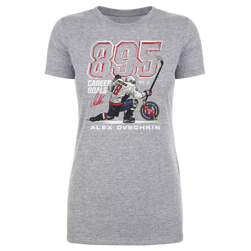 Alexander Ovechkin Washington Capitals 500 Level Women's NHL All-Time Leading Goal Scorer Grunge T-Shirt Heather Gray