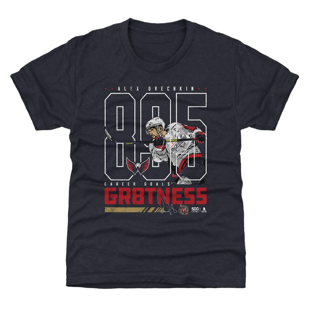 Alexander Ovechkin Washington Capitals 500 Level Youth NHL All-Time Leading Goal Scorer Outline T-Shirt Navy