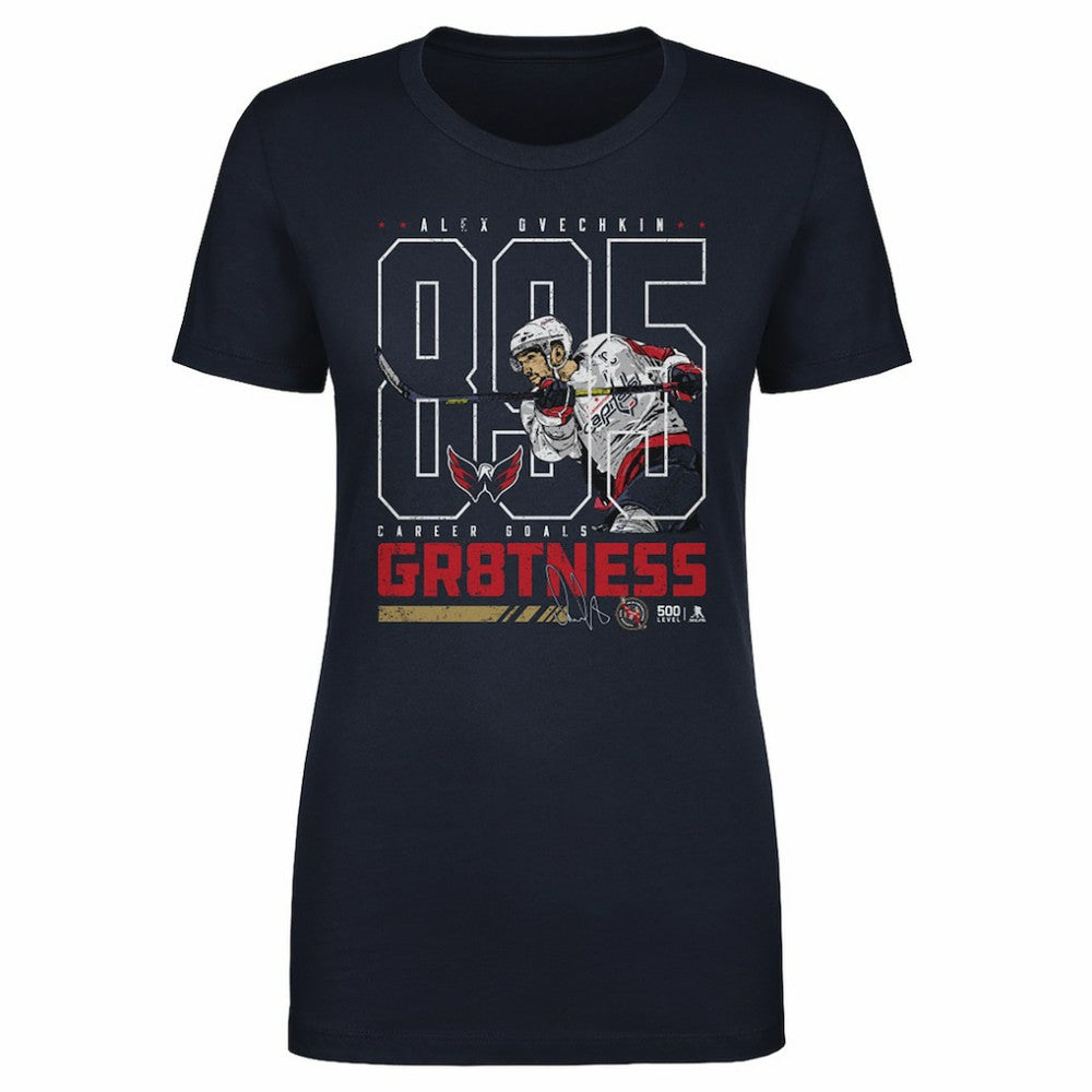 Alexander Ovechkin Washington Capitals 500 Level Women's NHL All-Time Leading Goal Scorer Outline T-Shirt Navy