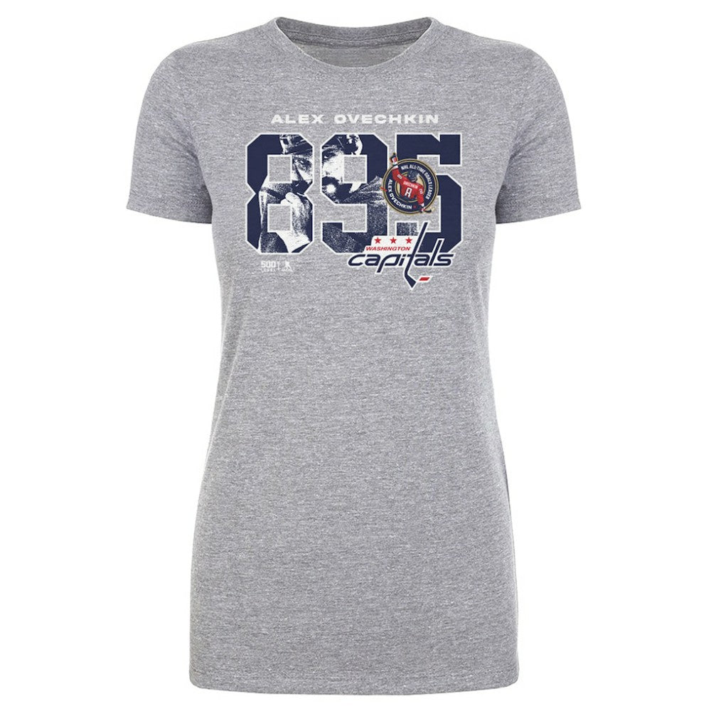 Alexander Ovechkin Washington Capitals 500 Level Women's NHL All-Time Leading Goal Scorer Overlay T-Shirt Heather Gray