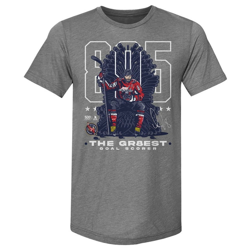 Alexander Ovechkin Washington Capitals 500 Level NHL All-Time Leading Goal Scorer Tri-Blend Throne T-Shirt Gray