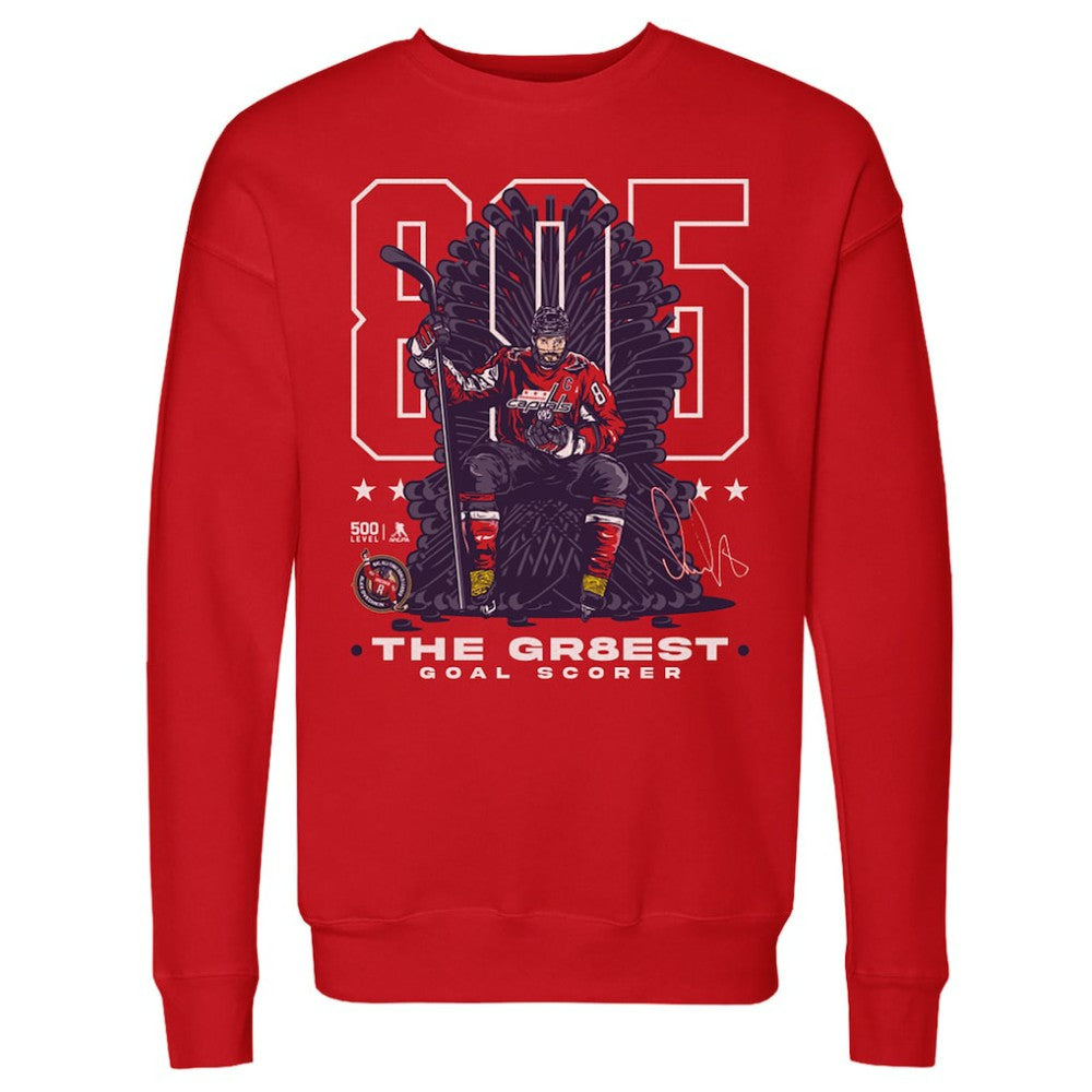 Alexander Ovechkin Washington Capitals 500 Level NHL All-Time Leading Goal Scorer Throne Pullover Sweatshirt Red