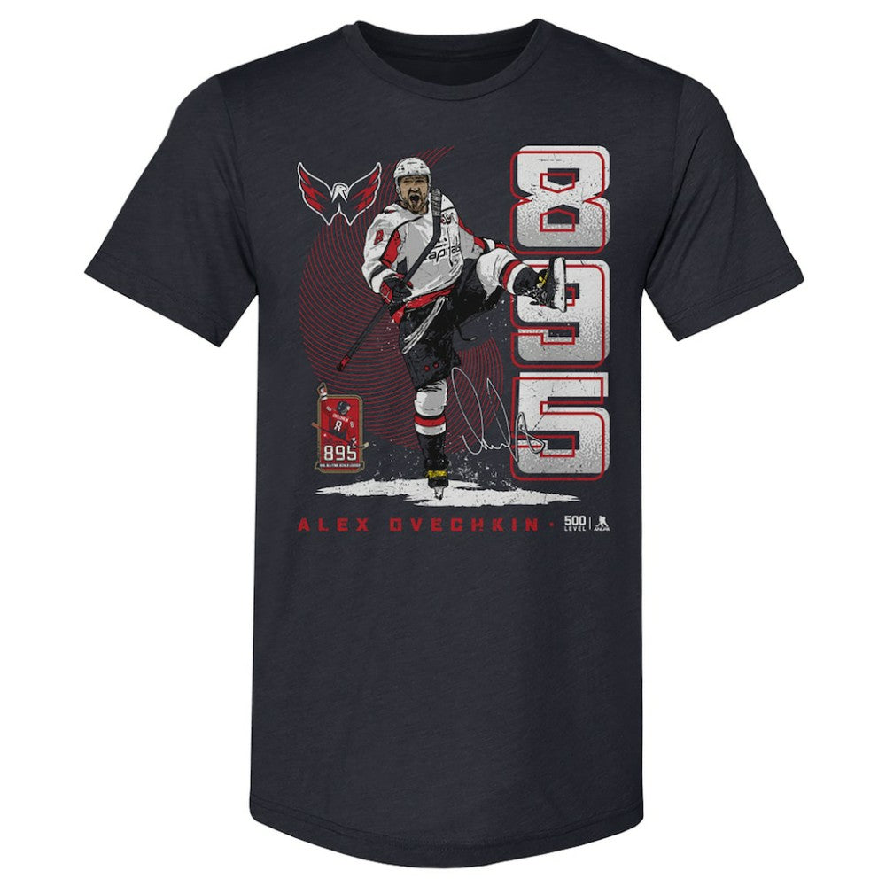 Alexander Ovechkin Washington Capitals 500 Level NHL All-Time Leading Goal Scorer Tri-Blend Vertical T-Shirt Navy